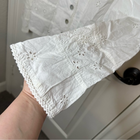 Double D Ranch White Floral Eyelet Square Neck Button Up Blouse Sz M Western - Picture 5 of 10